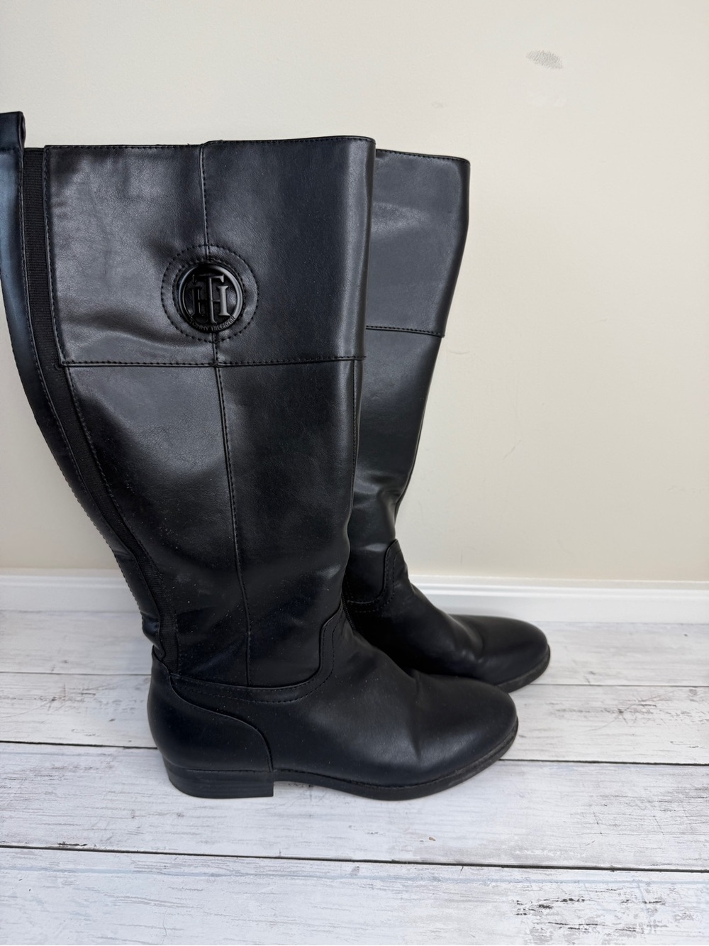 Tommy Hilfiger Black Leather Knee-High Riding Boots